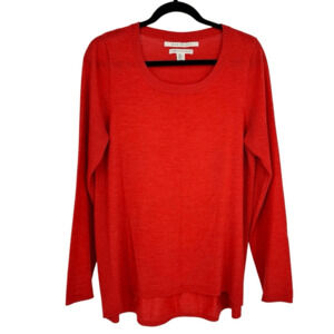 Max Studio Womens XL Red Sweater Round Neck Merino Wool Relaxed Fit Classic